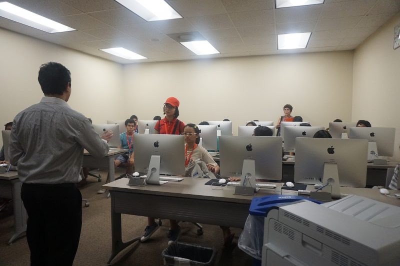 Campers from the Multimedia Communications Summer Camp working in the lab